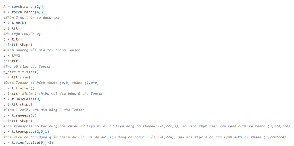 Các operation rất đa dạng trên Pytorch