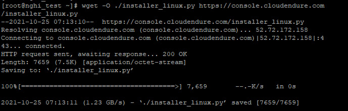 Server Linux, dùng lệnh sau để tải file cài đặt CloudEndure