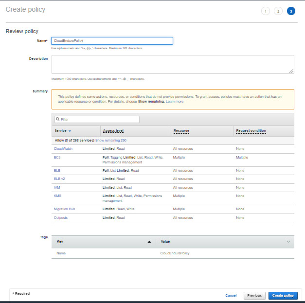 CloudEndure Create policy