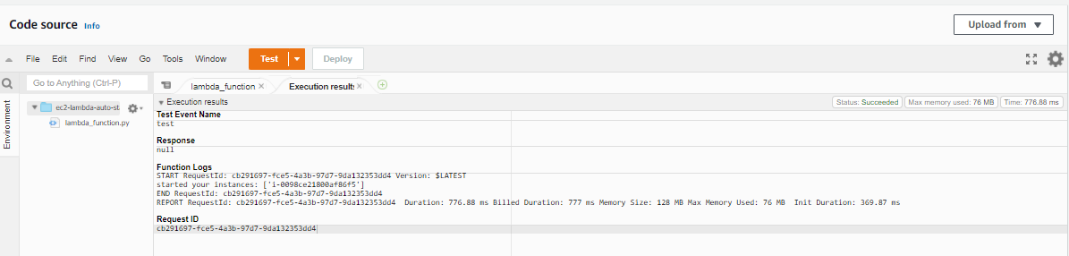 作成したlambda関数を実行するためのテスト