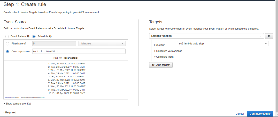 Configuration details