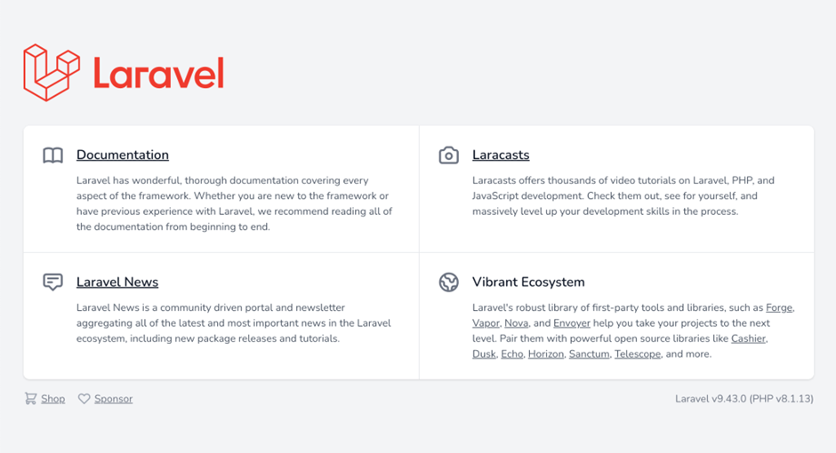 ブラウザでLaravelの初期の画面が表示されればOKです。