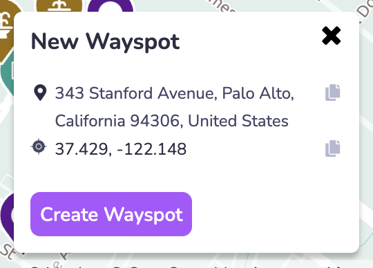 Hình ảnh sau khi chọn vị trí trên map để tạo wayspot