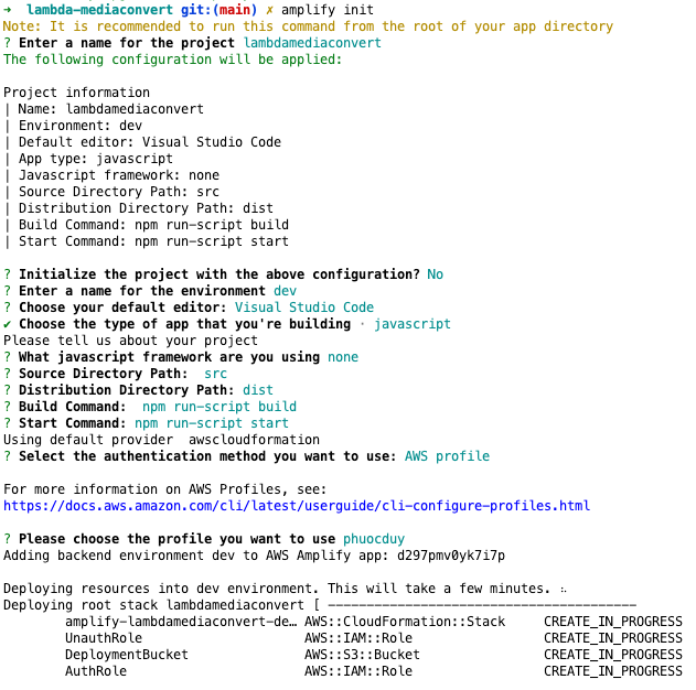 Run command: amplify init