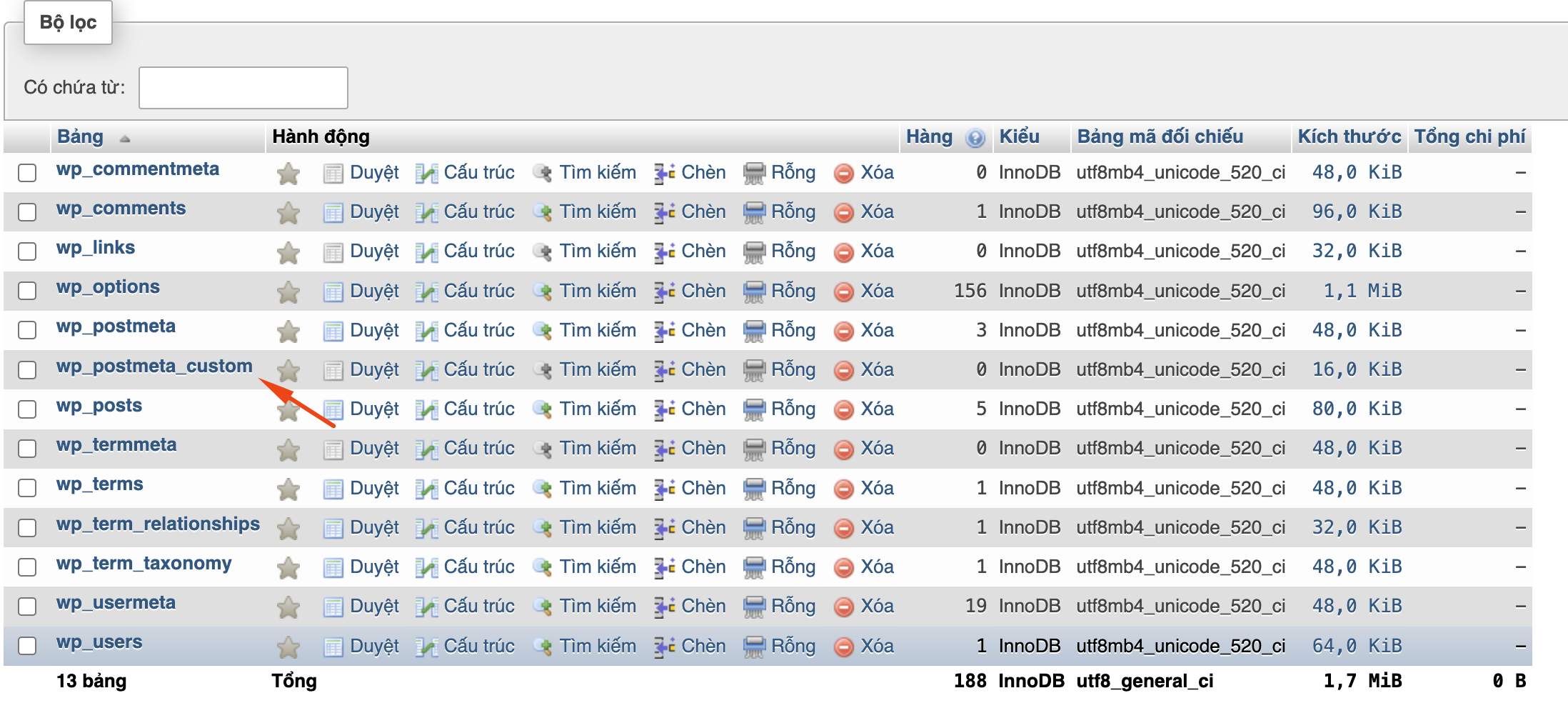 Database sẽ có thêm bảng mới