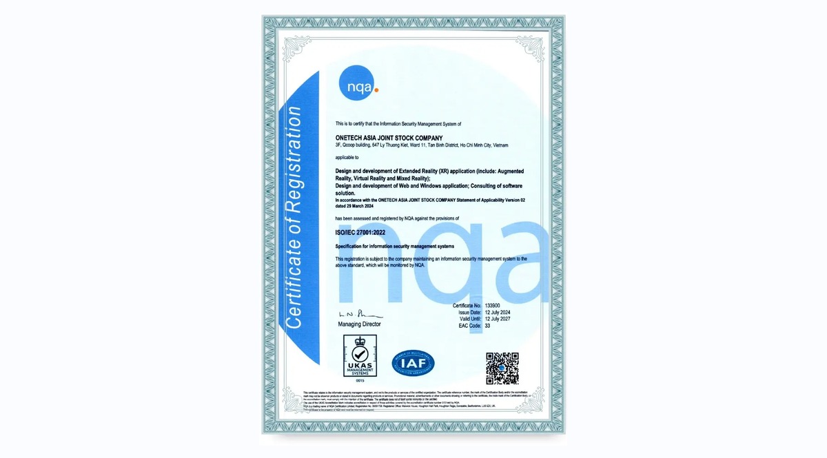ONETECH ASIA JSC ISO IEC 27001 2022認証取得