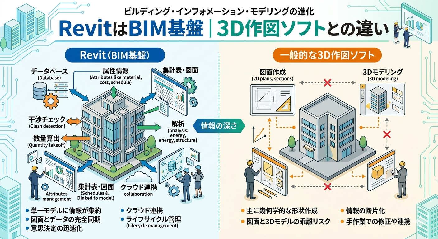 RevitはBIM基盤|3D作図ソフトとの違い