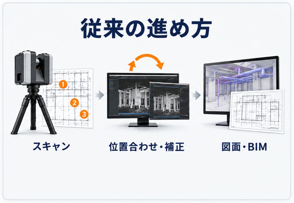 従来のScan to BIM フロー図