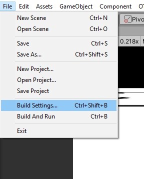 1-メニューでのFile - Build settingsを選択